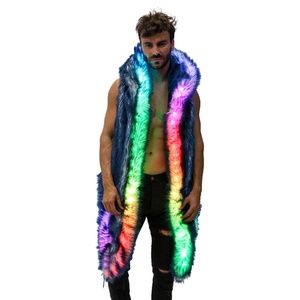 FURROCIOUS FURR Men’s Navy White Faux Fur LED vest for Festivals, Burning Man